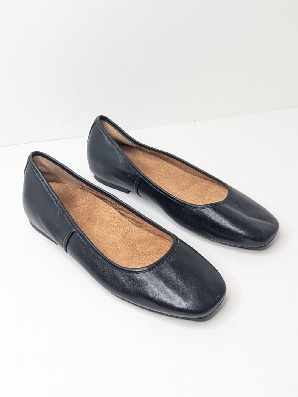 Vionic Orinda Slip On Square Toe Ballet Flats Black Leather Womens 7.5